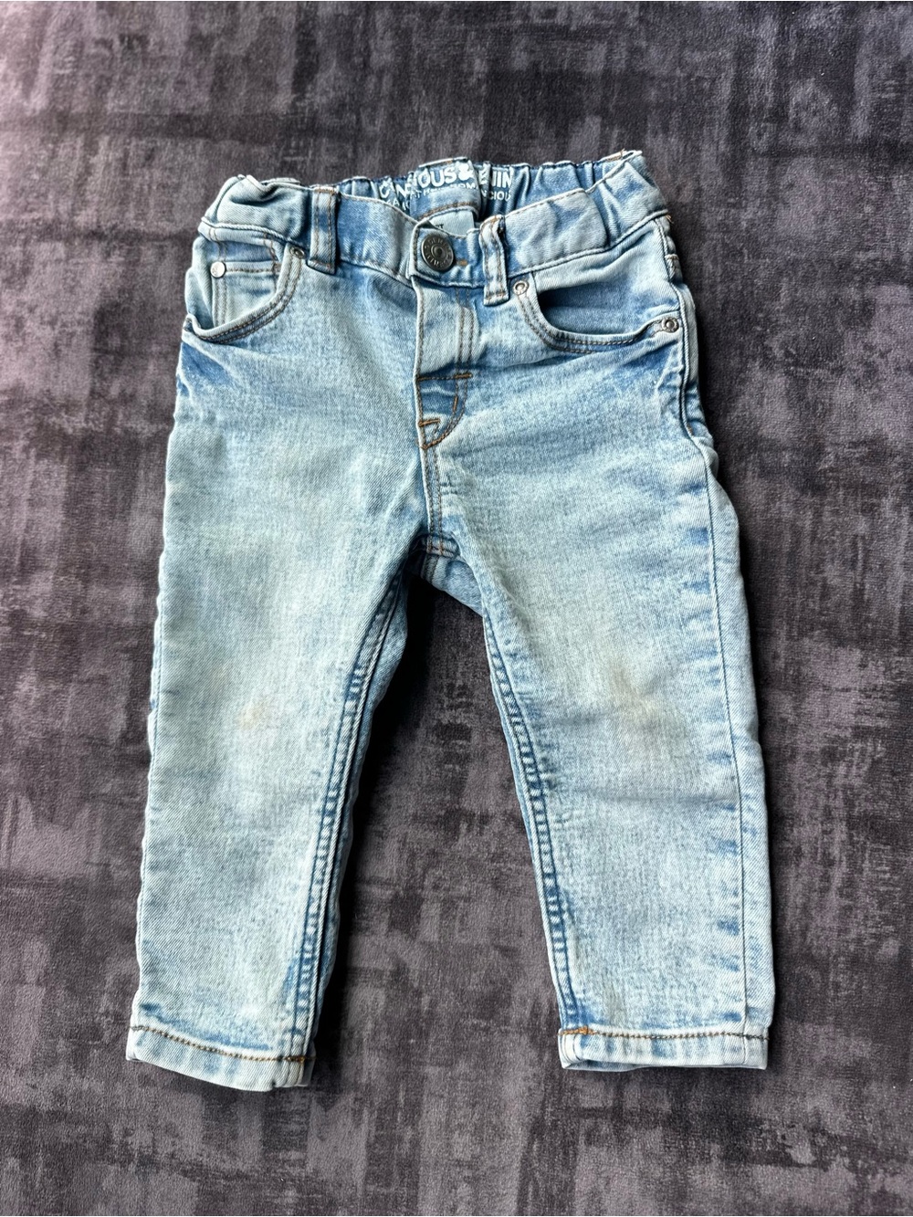 H&M Light Denim Blue Toddler Slim Fit Jeans, Snap Closure, Elastic Waist, 6-9mo